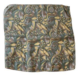Vintage Floral Flower Womens Square Scarf Green Brown Beige Tan Korea Polyester